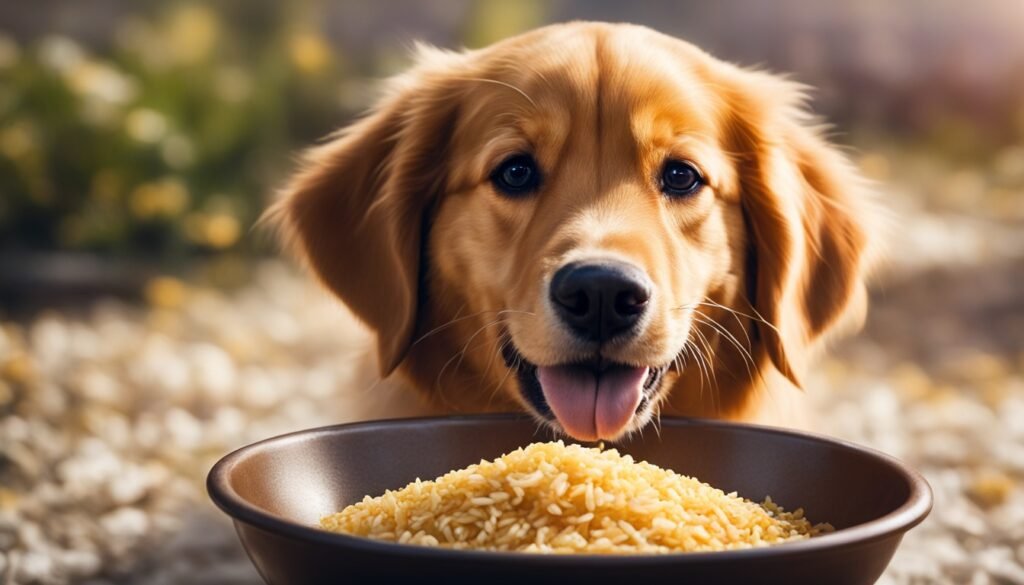 dog eating rice